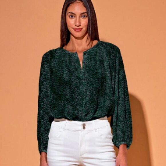 Tucker The Classic Blouse Emerald Spots in Silk Crepe de Chine - Picture 1 of 10